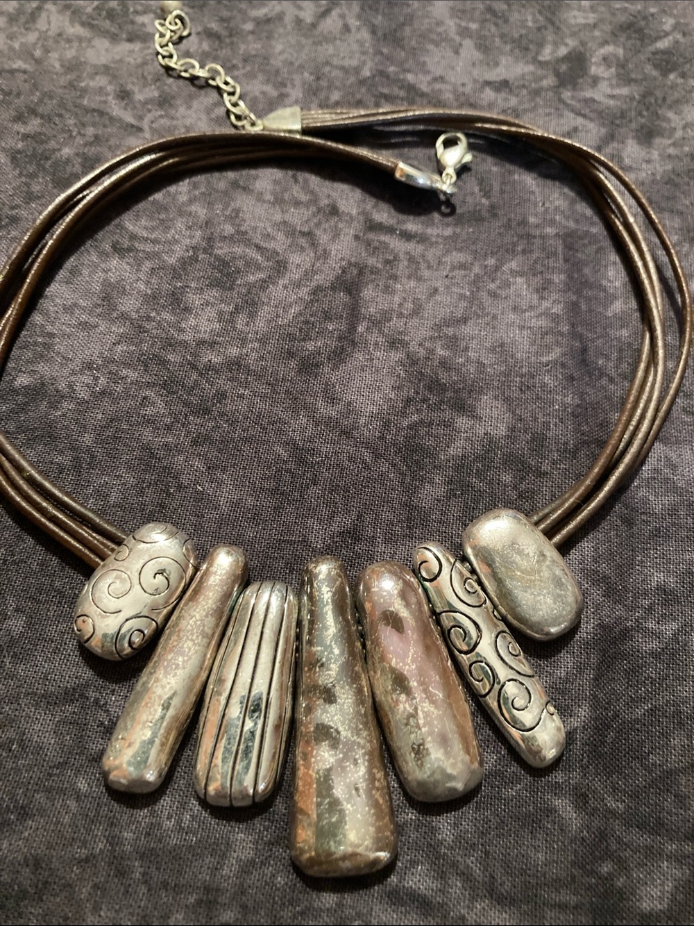 Handcrafted Brown and Silver Tone Corded Statement Necklace - Women Jewelry
